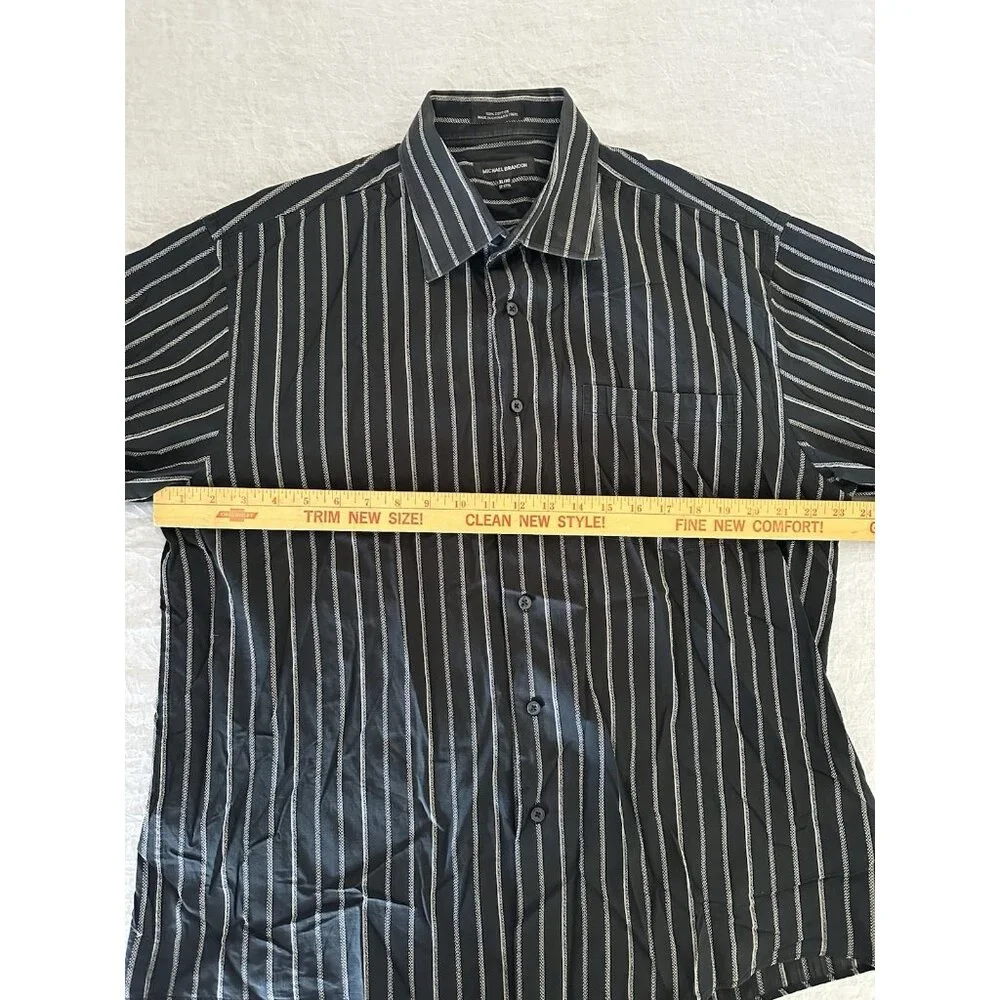 Michael‎ Brandon Mens XL Button Down Long Sleeve Gray Striped Dress Shirt Career